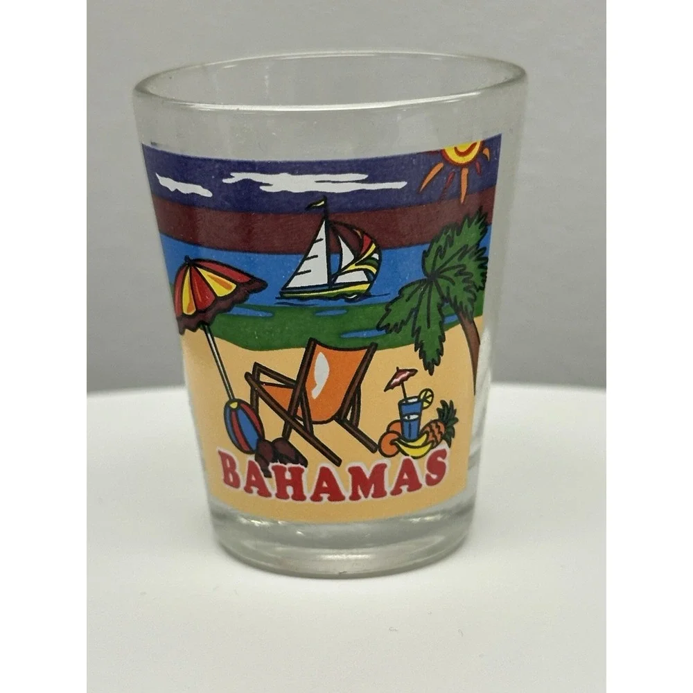 New Bahamas Beach Shot Glass Island Souvenir Palm Trees Tourist Souvenir
